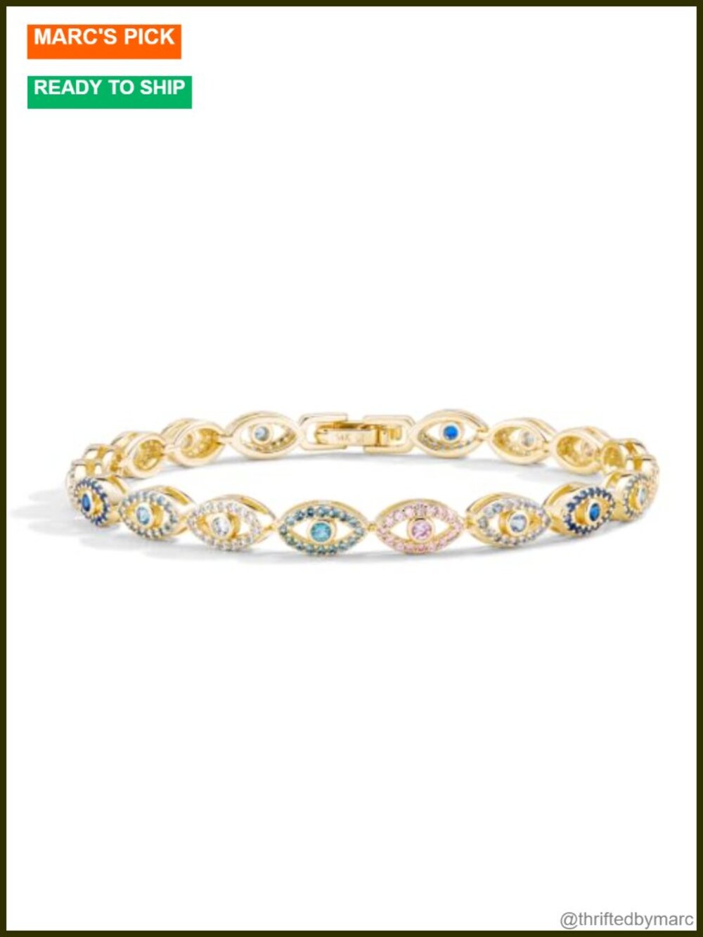 14K Gold Filled Evil Eye Bracelet 6.5 Inch Tarnish Resistant